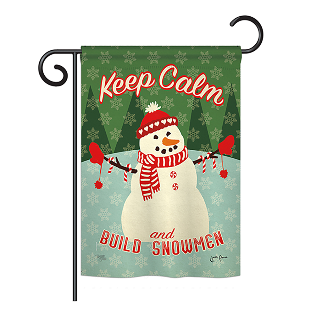 BD-XM-G-114198-IP-BO-DS02-US Keep Calm Build Snowmen Winter - Seasonal Christmas Impressions Decorative Vertical Garden Flag - 13 x 18.5 in.