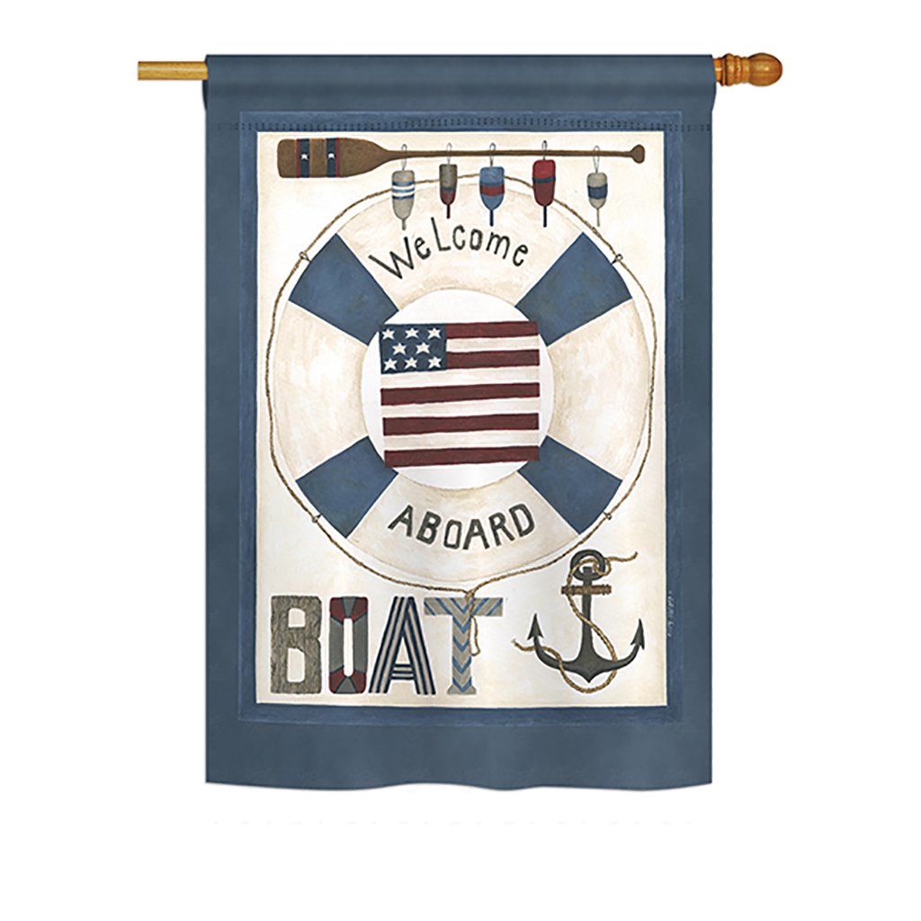 BD-NA-H-107054-IP-BO-DS02-US Welcome Aboard Coastal - Everyday Nautical Impressions Decorative Vertical House Flag - 28 x 40 in.