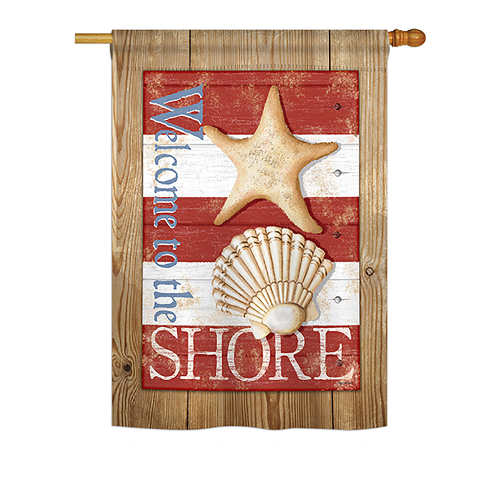 BD-NA-H-107058-IP-BO-DS02-US Welcome to the Shore Coastal - Everyday Nautical Impressions Decorative Vertical House Flag - 28 x 40 in.