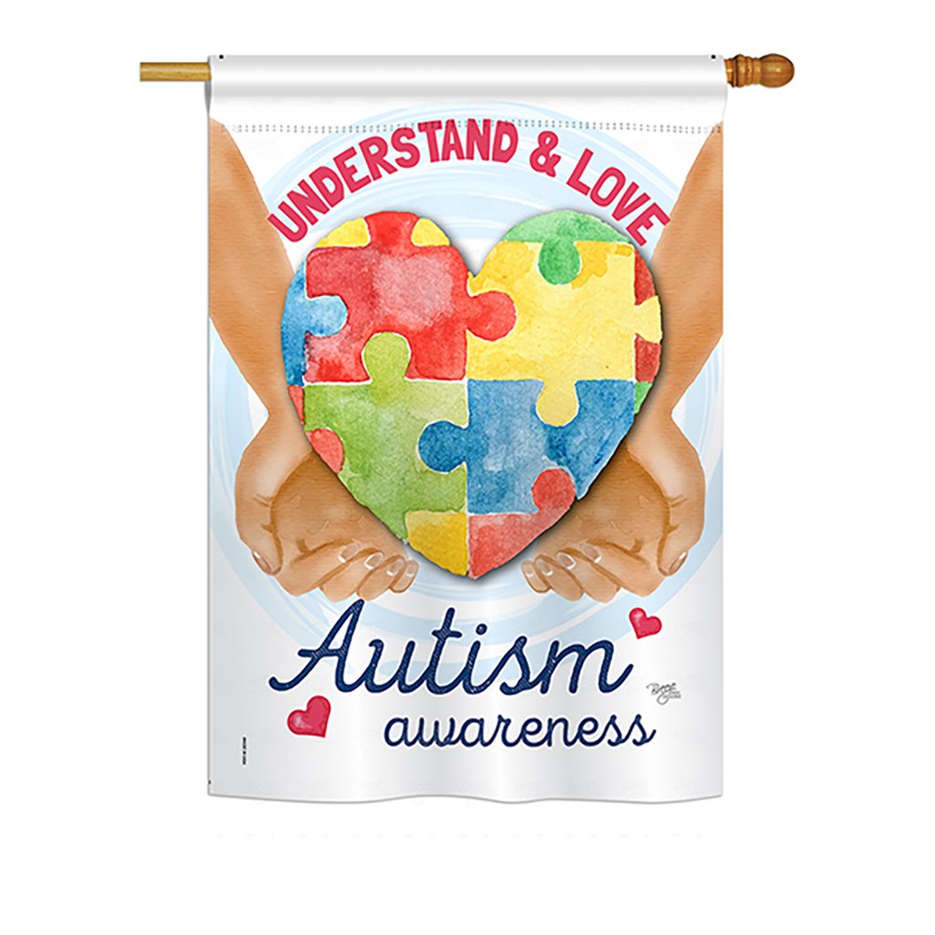 BD-ST-H-115131-IP-BO-D-US18-BD  Understand Autism Awareness Inspirational Support Impressions Decorative Vertical 28 x 40 in. Double Sided House Flag