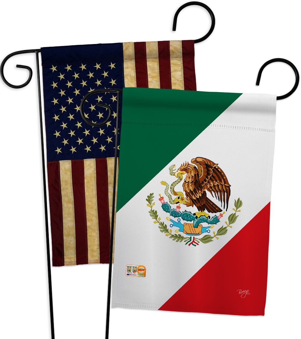 Breeze Decor BD-CY-GP-108019-IP-BOAA-D-US13-BD 13 x 18.5 in. World Nationality Impressions Decorative Vertical Double Sided USA Vintage Mexico Applique Garden Flags - Pack of 2