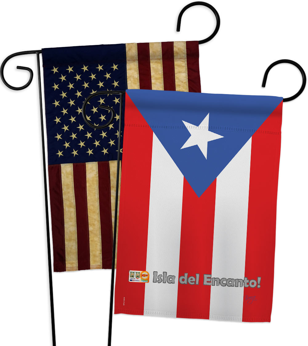 Breeze Decor BD-CY-GP-108049-IP-BOAA-D-US07-BD 13 x 18.5 in. World Nationality Impressions Decorative Vertical Double Sided USA Vintage Puerto Applique Garden Rico Flags - Pack of 2