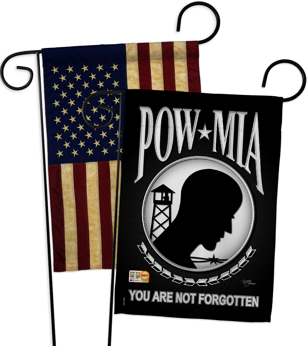 Breeze Decor BD-MI-GP-108062-IP-BOAA-D-US11-BD 13 x 18.5 in. Military Impressions Decorative Vertical Double Sided USA Vintage POW & MIA Americana Applique Garden Flags - Pack of 2