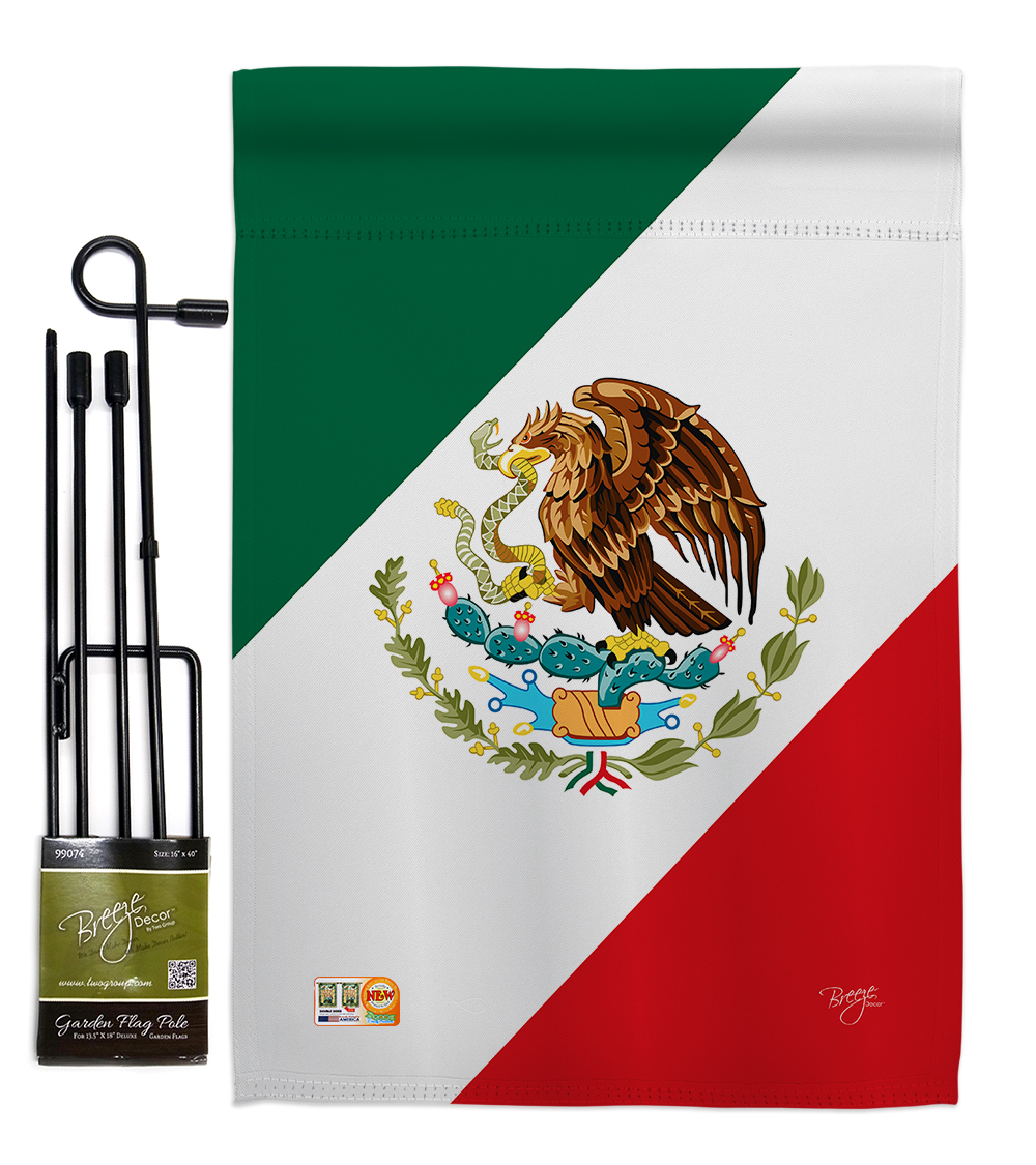 Breeze Decor BD-CY-GS-108019-IP-BO-D-US13-BD 13 x 18.5 in. Mexico Flags of the World Nationality Impressions Decorative Vertical Double Sided Garden Flag Set with Banner Pole