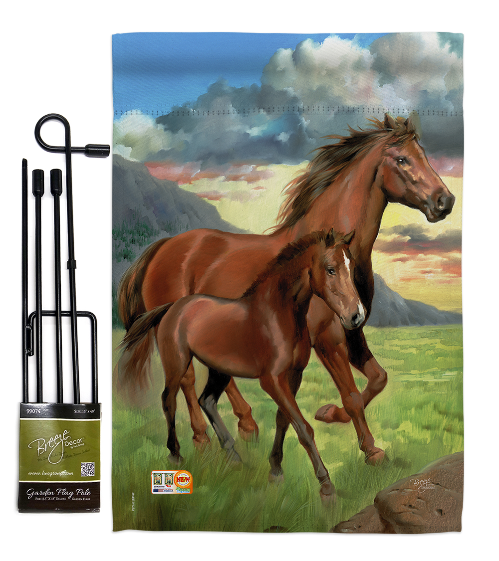 BD-FA-GS-110066-IP-BO-D-US13-AL 13 x 18.5 in. Americana Horse Nature Farm Animals Vertical Double Sided Mini Garden Flag Set with Banner Pole