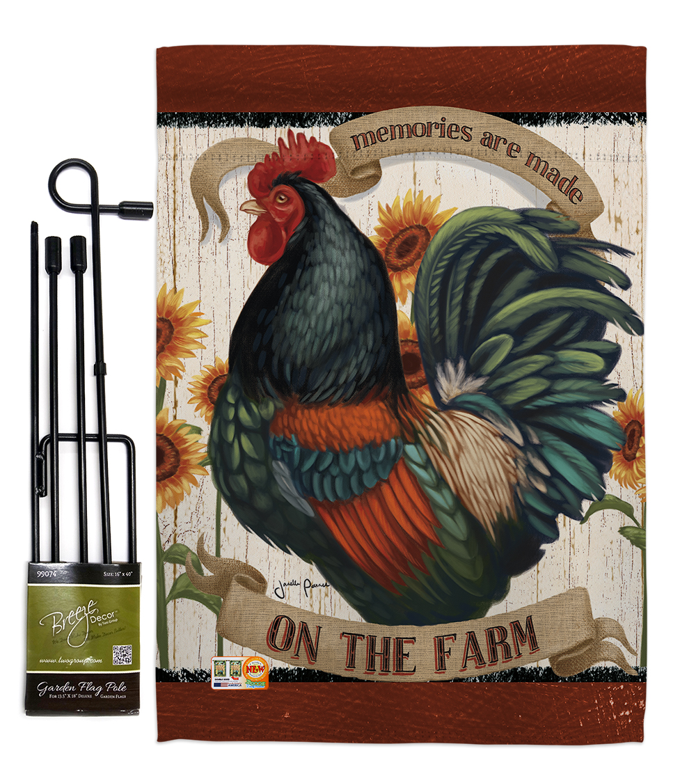 BD-FA-GS-110116-IP-BO-D-US18-WA 13 x 18.5 in. Memories on the Farm Nature Animals Vertical Double Sided Mini Garden Flag Set with Banner Pole