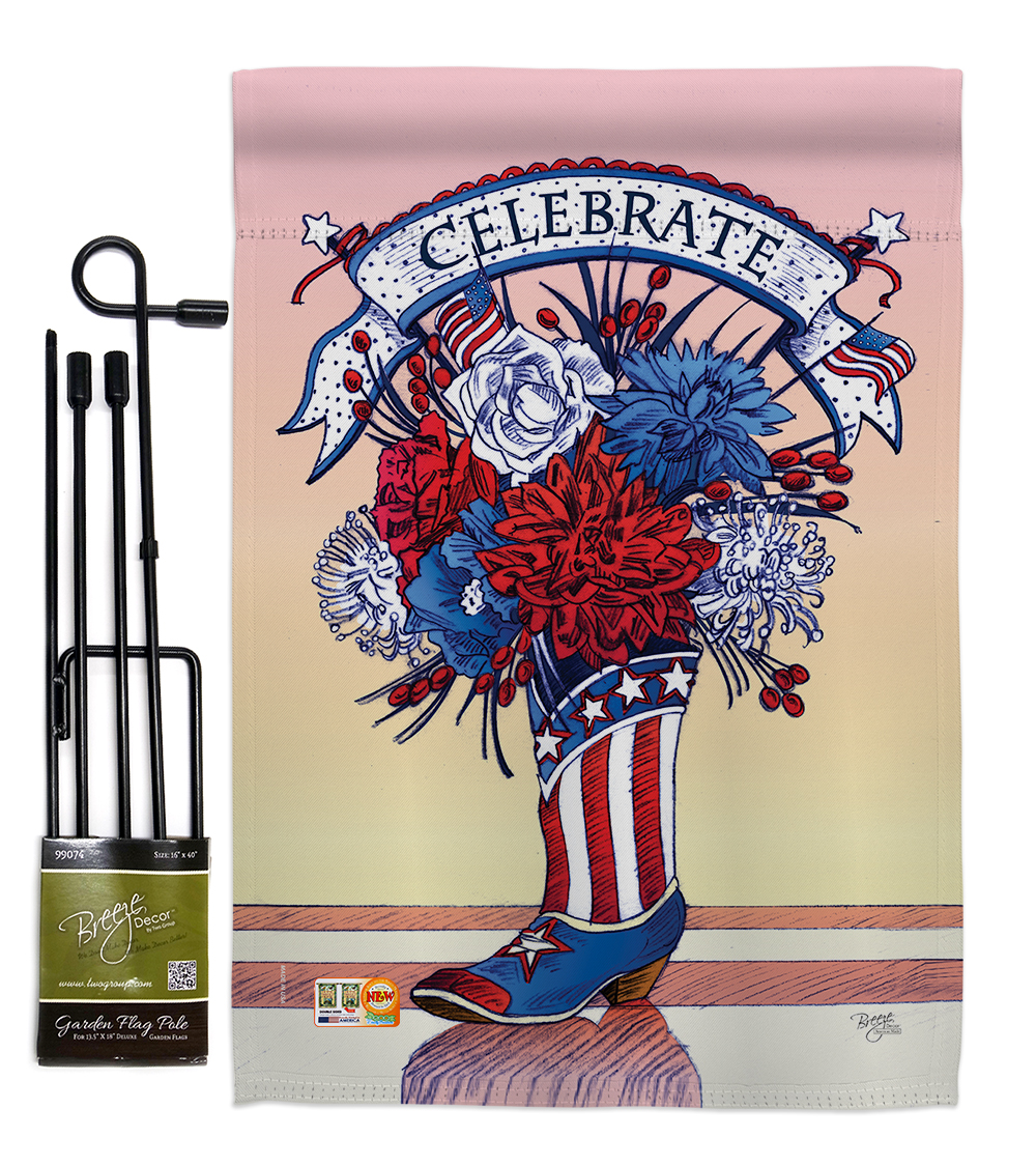 BD-FJ-GS-111007-IP-BO-D-US15-AL 13 x 18.5 in. American Boots Americana Fourth of July Vertical Double Sided Mini Garden Flag Set with Banner Pole