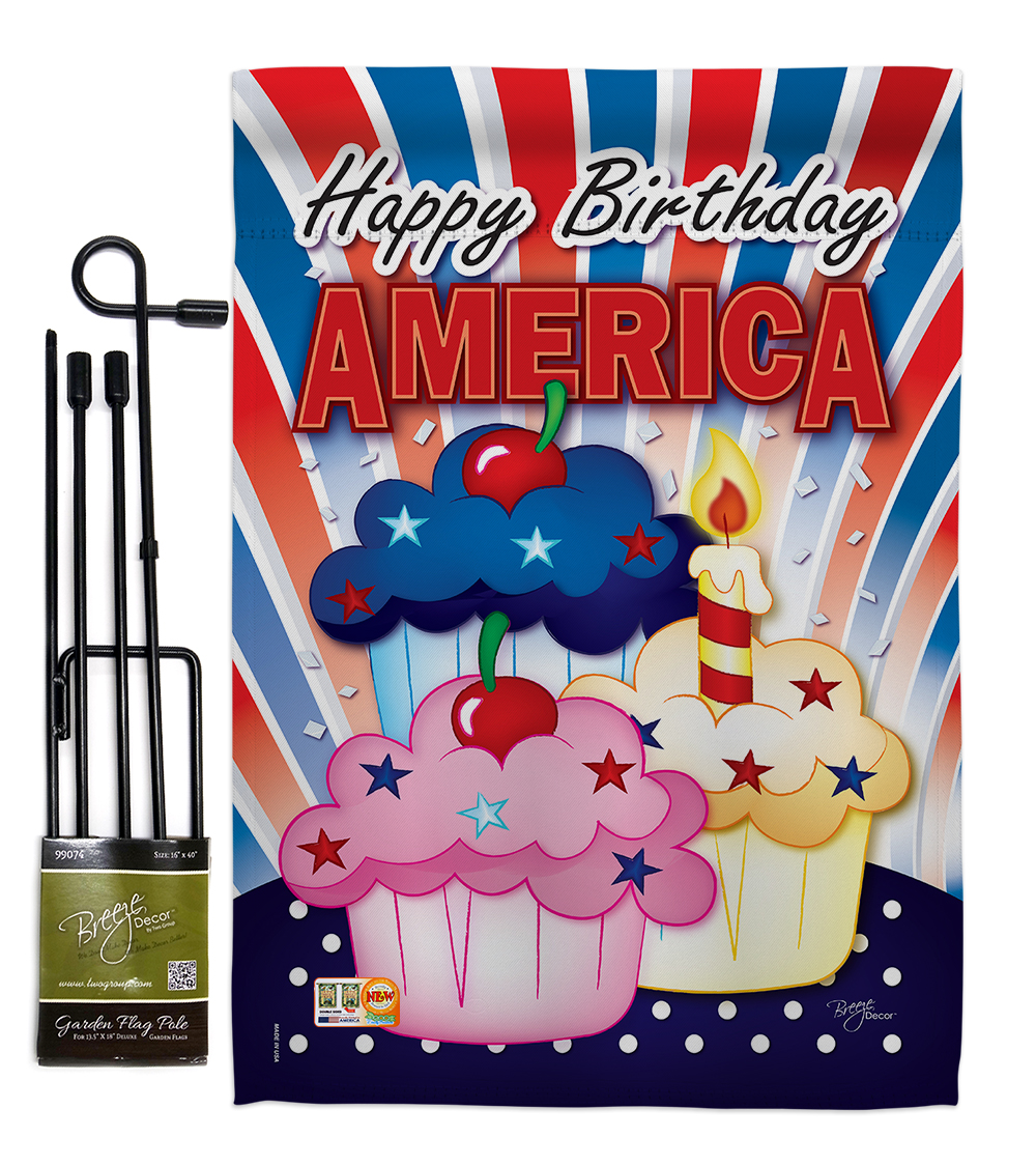 BD-FJ-GS-111052-IP-BO-D-IM09-BD 13 x 18.5 in. American Cupcake Americana Fourth of July Vertical Double Sided Mini Garden Flag Set with Banner Pole