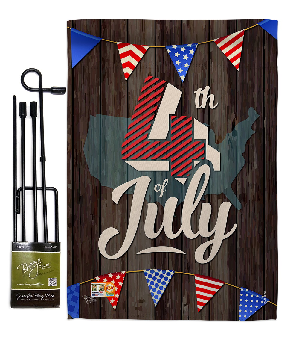 BD-FJ-GS-111081-IP-BO-D-US17-BD 13 x 18.5 in. 4th of July Americana Fourth Vertical Double Sided Mini Garden Flag Set with Banner Pole