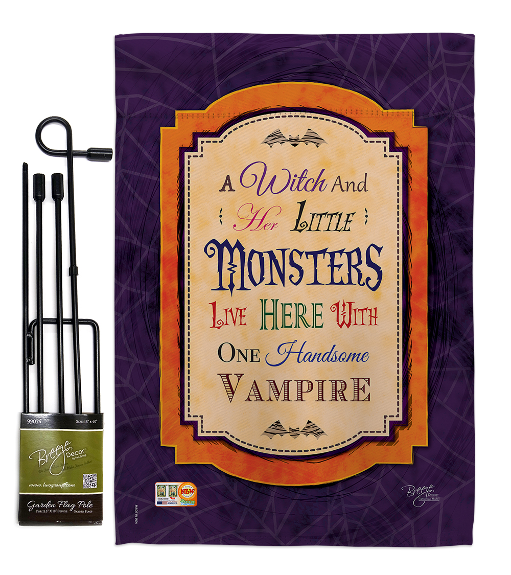BD-HO-GS-112019-IP-BO-D-US15-BD 13 x 18.5 in. Wicked & Handsome Fall Halloween Vertical Double Sided Mini Garden Flag Set with Banner Pole