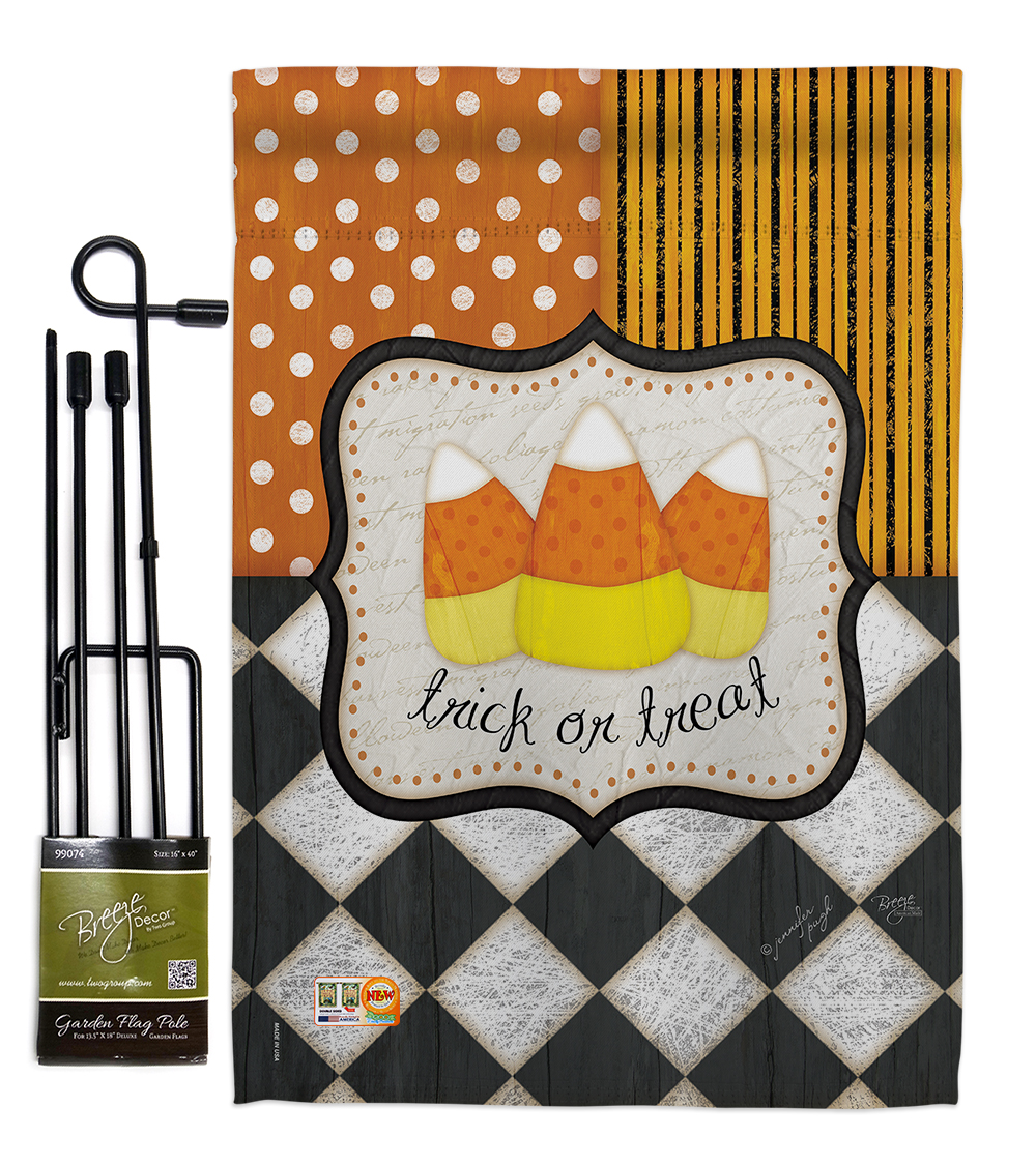 BD-HO-GS-112056-IP-BO-D-US12-SB 13 x 18.5 in. Trick or Treat Fall Halloween Vertical Double Sided Mini Garden Flag Set with Banner Pole