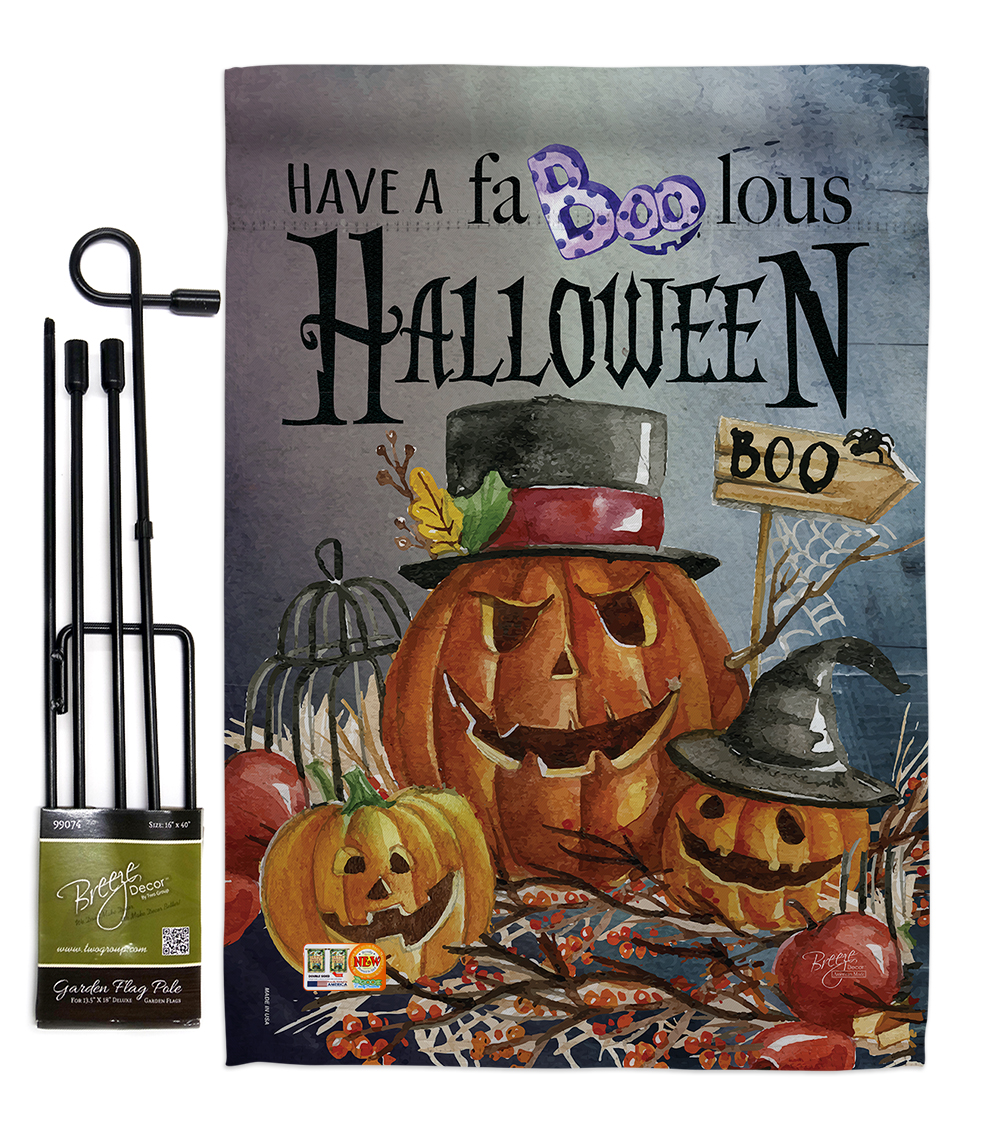BD-HO-GS-112068-IP-BO-D-US16-BD 13 x 18.5 in. Faboolous Fall Halloween Vertical Double Sided Mini Garden Flag Set with Banner Pole