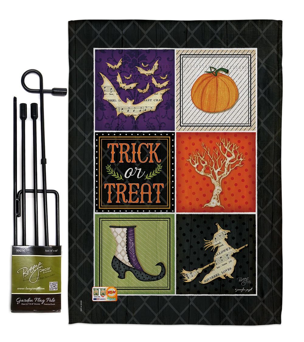 BD-HO-GS-112074-IP-BO-D-US18-SB 13 x 18.5 in. Trick or Treat Collage Fall Halloween Vertical Double Sided Mini Garden Flag Set with Banner Pole