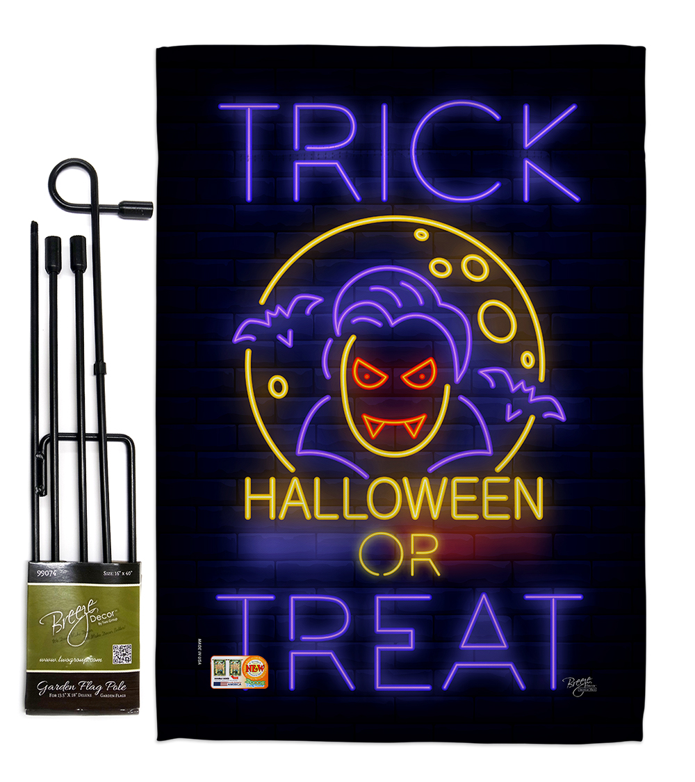 BD-HO-GS-112087-IP-BO-D-US18-BD 13 x 18.5 in. Halloween Dracula Fall Vertical Double Sided Mini Garden Flag Set with Banner Pole