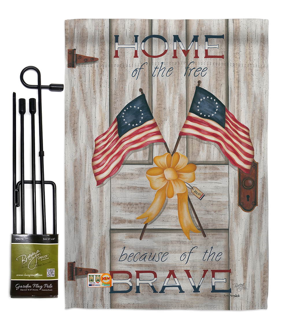 BD-PA-GS-111055-IP-BO-D-US12-PL 13 x 18.5 in. Home of the Free Americana Patriotic Vertical Double Sided Mini Garden Flag Set with Banner Pole -  Breeze Decor, BR747569