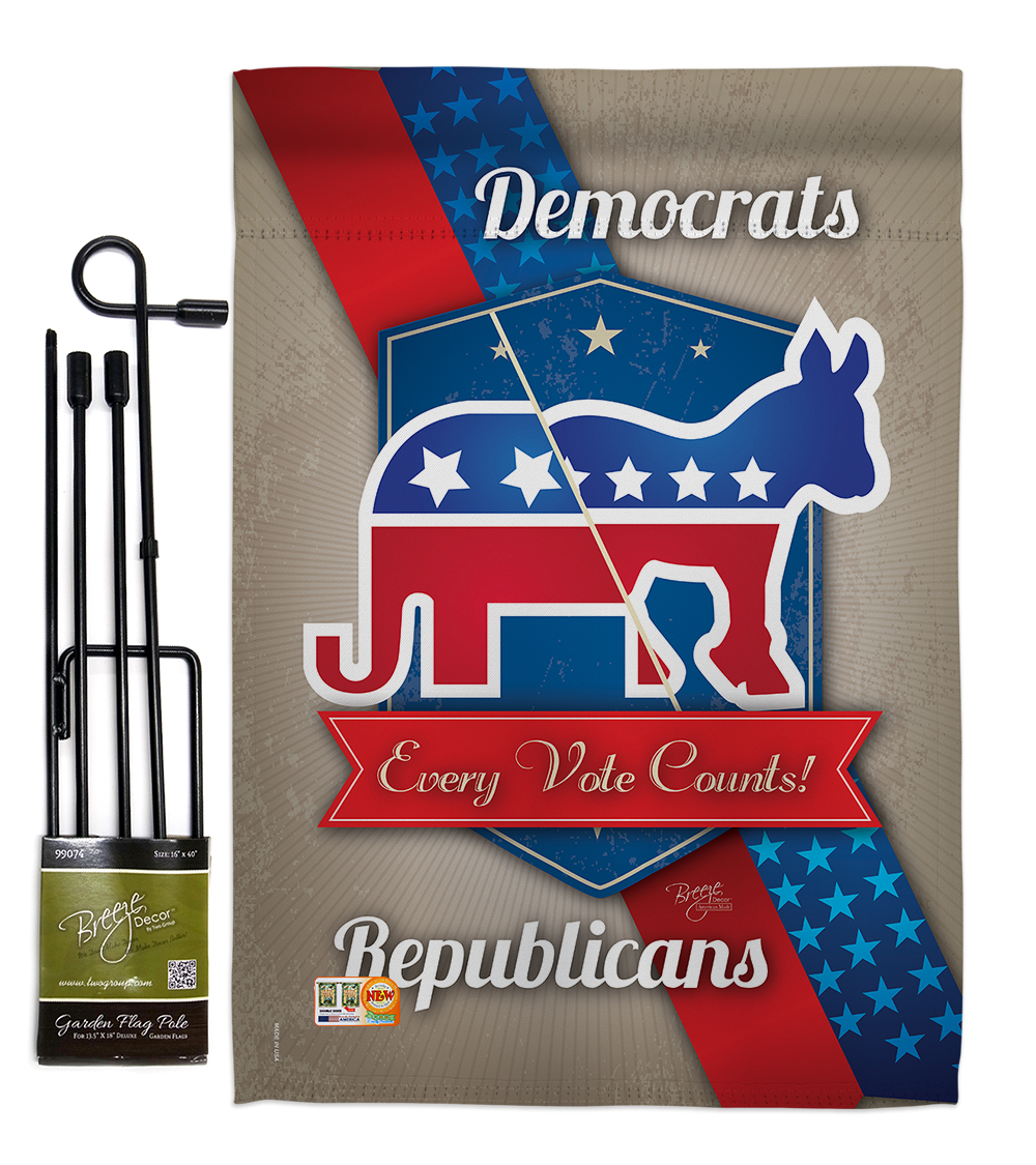 BD-PA-GS-111069-IP-BO-D-US16-BD 13 x 18.5 in. Every Vote Counts Americana Patriotic Vertical Double Sided Mini Garden Flag Set with Banner Pole -  Breeze Decor, GS111069-BO