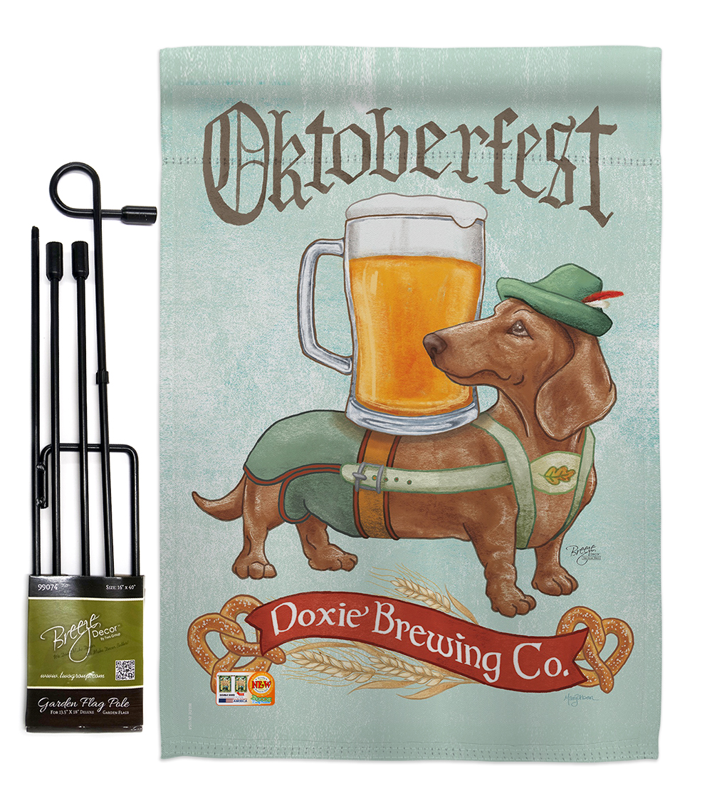 BD-PT-GS-110099-IP-BO-D-US18-WA 13 x 18.5 in. Doxie Brewing Co. Nature Pets Vertical Double Sided Mini Garden Flag Set with Banner Pole -  Breeze Decor, GS110099-BO