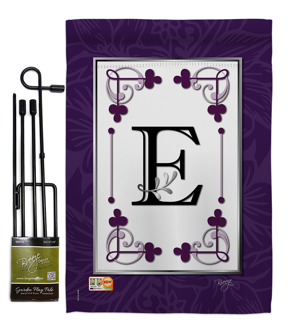 Breeze Decor BD-SB-GS-130005-IP-BO-D-US09-BD 13 x 18.5 in. Classic E Initial Interests Simply Beauty Impressions Decorative Vertical Double Sided Garden Flag Set with Banner Pole