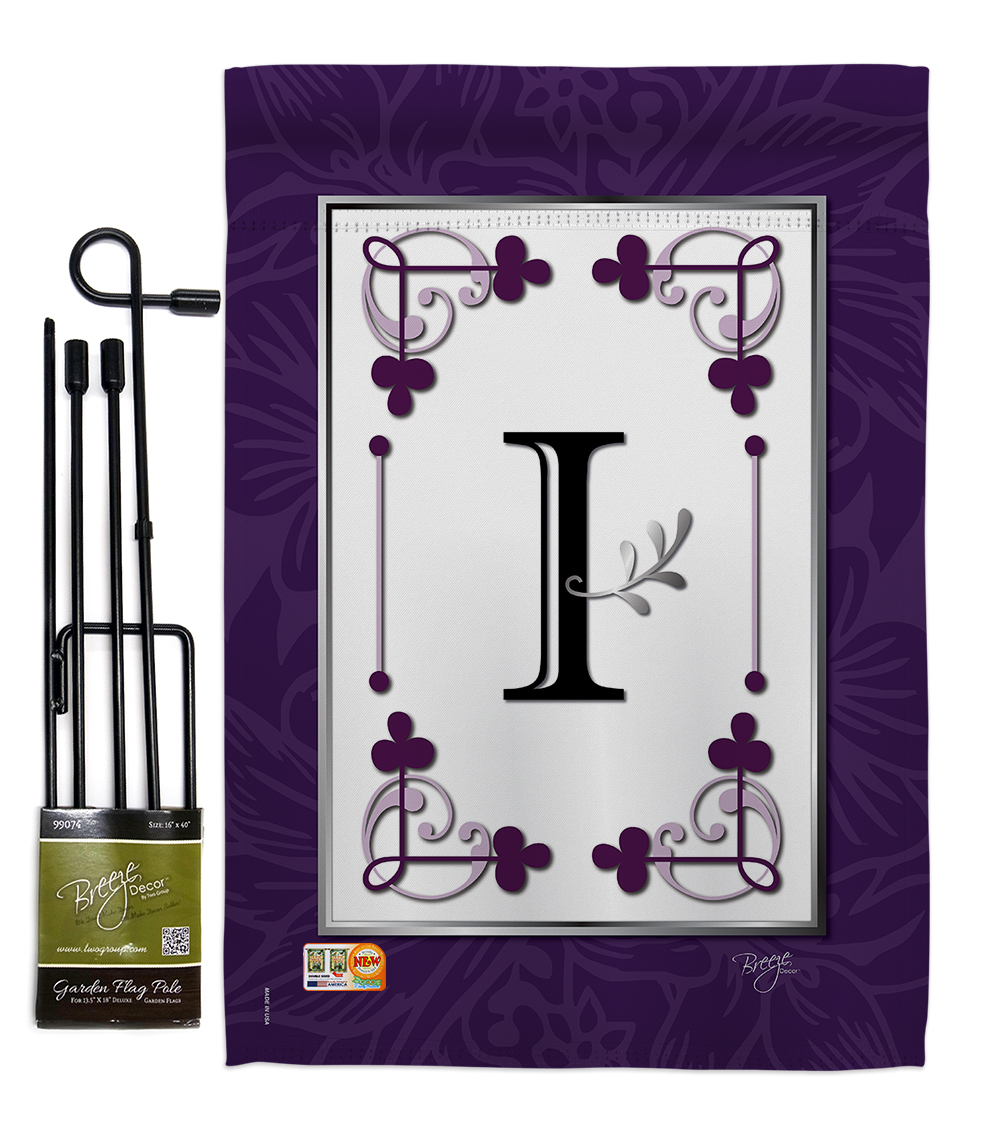 Breeze Decor BD-SB-GS-130009-IP-BO-D-US09-BD 13 x 18.5 in. Classic I Initial Interests Simply Beauty Impressions Decorative Vertical Double Sided Garden Flag Set with Banner Pole