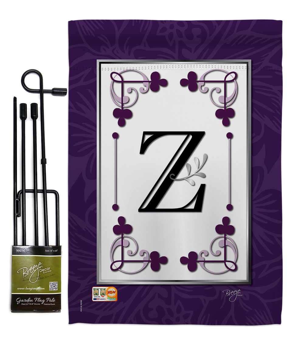 Breeze Decor BD-SB-GS-130026-IP-BO-D-US09-BD 13 x 18.5 in. Classic Z Initial Interests Simply Beauty Impressions Decorative Vertical Double Sided Garden Flag Set with Banner Pole