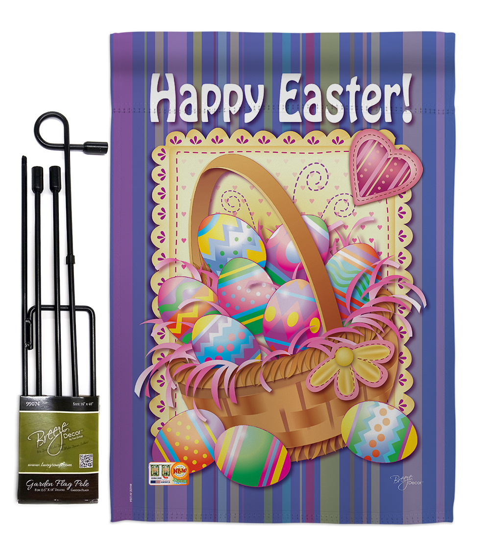 BD-EA-GS-103040-IP-BO-D-US11-BD 13 x 18.5 in. Easter Basket Spring Impressions Decorative Vertical Double Sided Garden Flag Set with Banner Pole