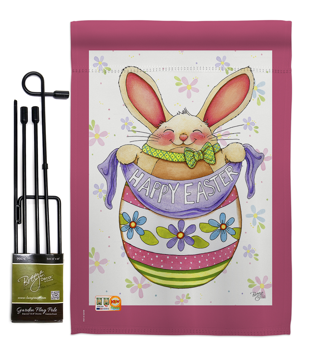 BD-EA-GS-103041-IP-BO-D-US12-AL 13 x 18.5 in. Egg Bunny Spring Easter Impressions Decorative Vertical Double Sided Garden Flag Set with Banner Pole