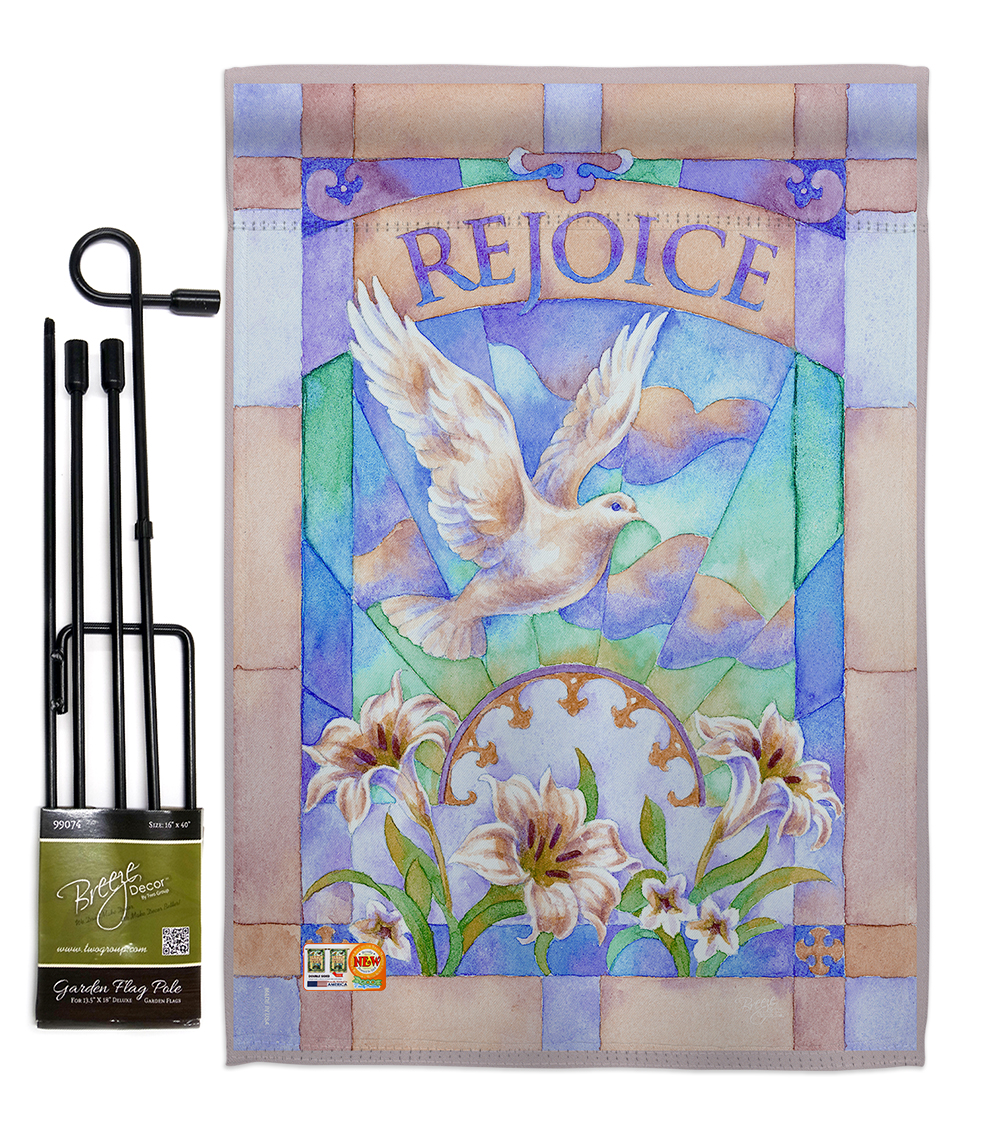 BD-EA-GS-103042-IP-BO-D-US12-AM 13 x 18.5 in. Rejoice Spring Easter Impressions Decorative Vertical Double Sided Garden Flag Set with Banner Pole