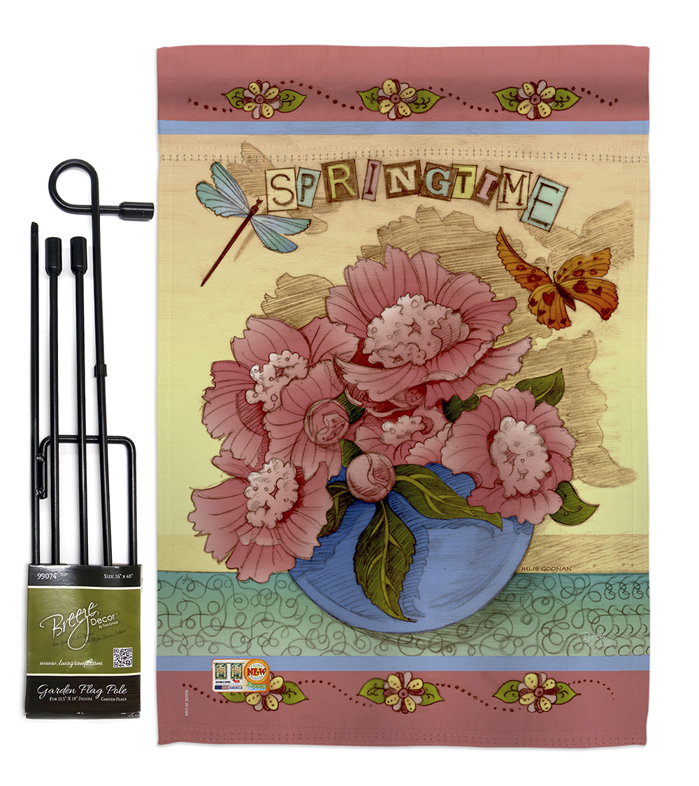 BD-FL-GS-104084-IP-BO-D-US16-AL 13 x 18.5 in. Springtime Spring Floral Impressions Decorative Vertical Double Sided Garden Flag Set with Banner Pole