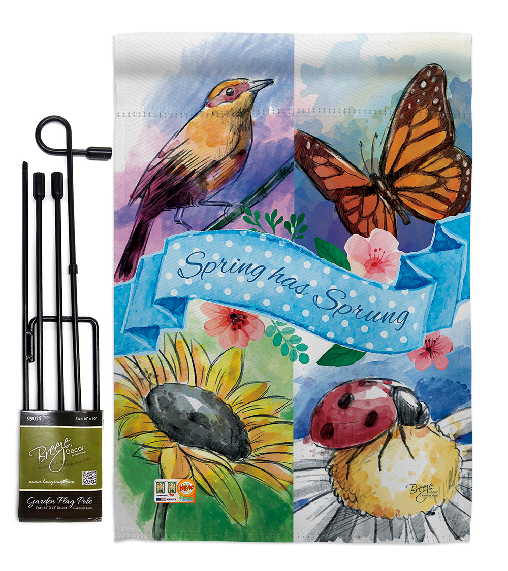 BD-FL-GS-104085-IP-BO-D-US16-BD 13 x 18.5 in. Spring Has Sprung Floral Impressions Decorative Vertical Double Sided Garden Flag Set with Banner Pole