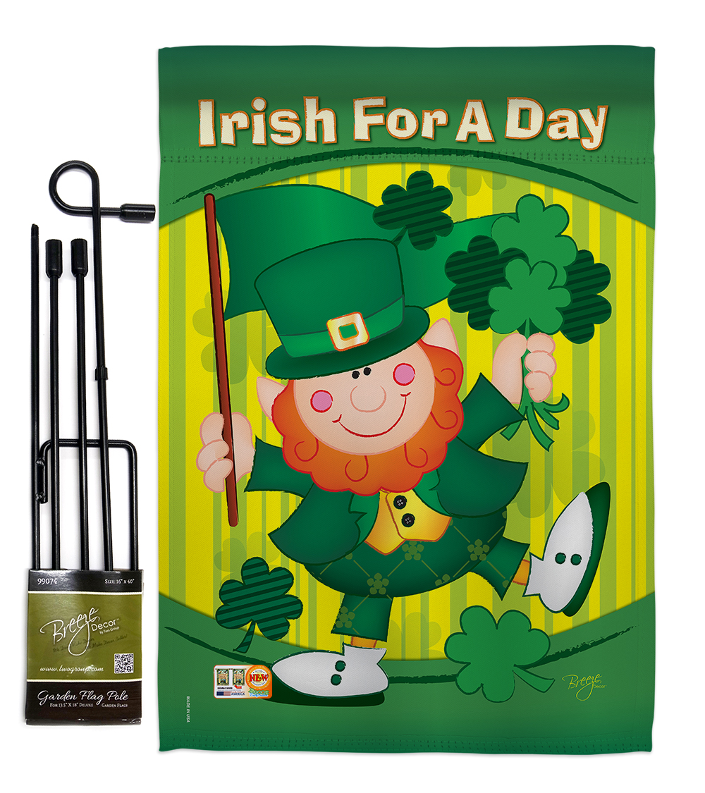 Breeze Decor BD-SA-GS-102025-IP-BO-D-IM09-BD 13 x 18.5 in. Irish for a Day Spring St Patrick Impressions Decorative Vertical Double Sided Garden Flag Set with Banner Pole Included