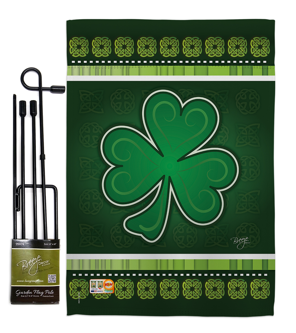 BD-SA-GS-102026-IP-BO-D-US09-BD 13 x 18.5 in. Shamrock Spring St Patrick Impressions Decorative Vertical Double Sided Garden Flag Set with Banner Pole