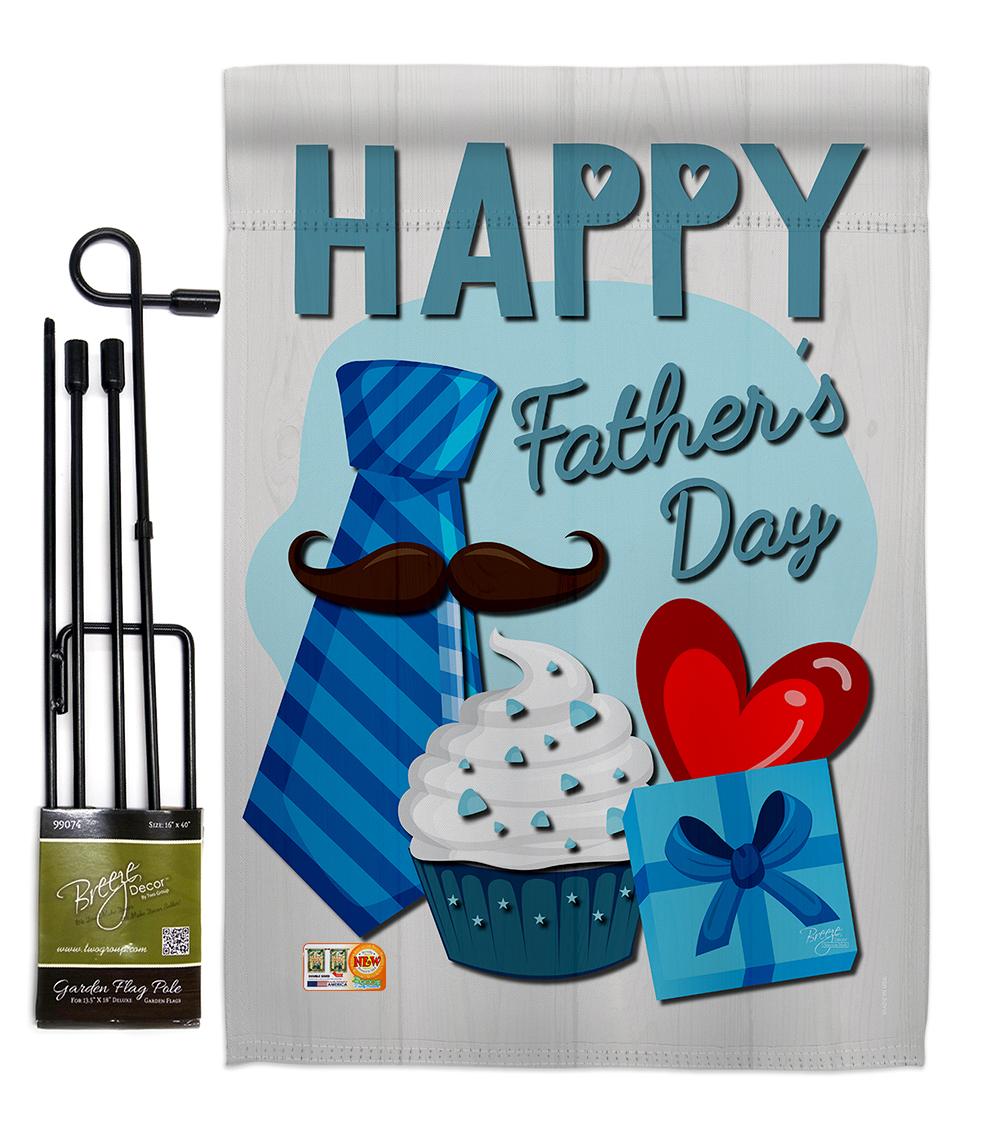 Breeze Decor BD-FD-GS-115117-IP-BO-D-US17-BD 13 x 18.5 in. Happy Fathers Day Summer Impressions Decorative Vertical Double Sided Garden Flag Set with Banner Pole