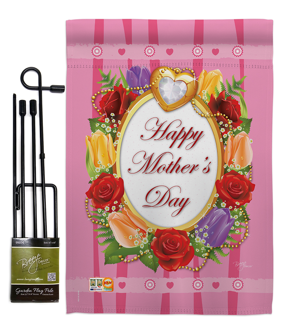 Breeze Decor BD-MD-GS-115071-IP-BO-D-US11-BD 13 x 18.5 in. Happy Mothers Day Summer Impressions Decorative Vertical Double Sided Garden Flag Set with Banner Pole