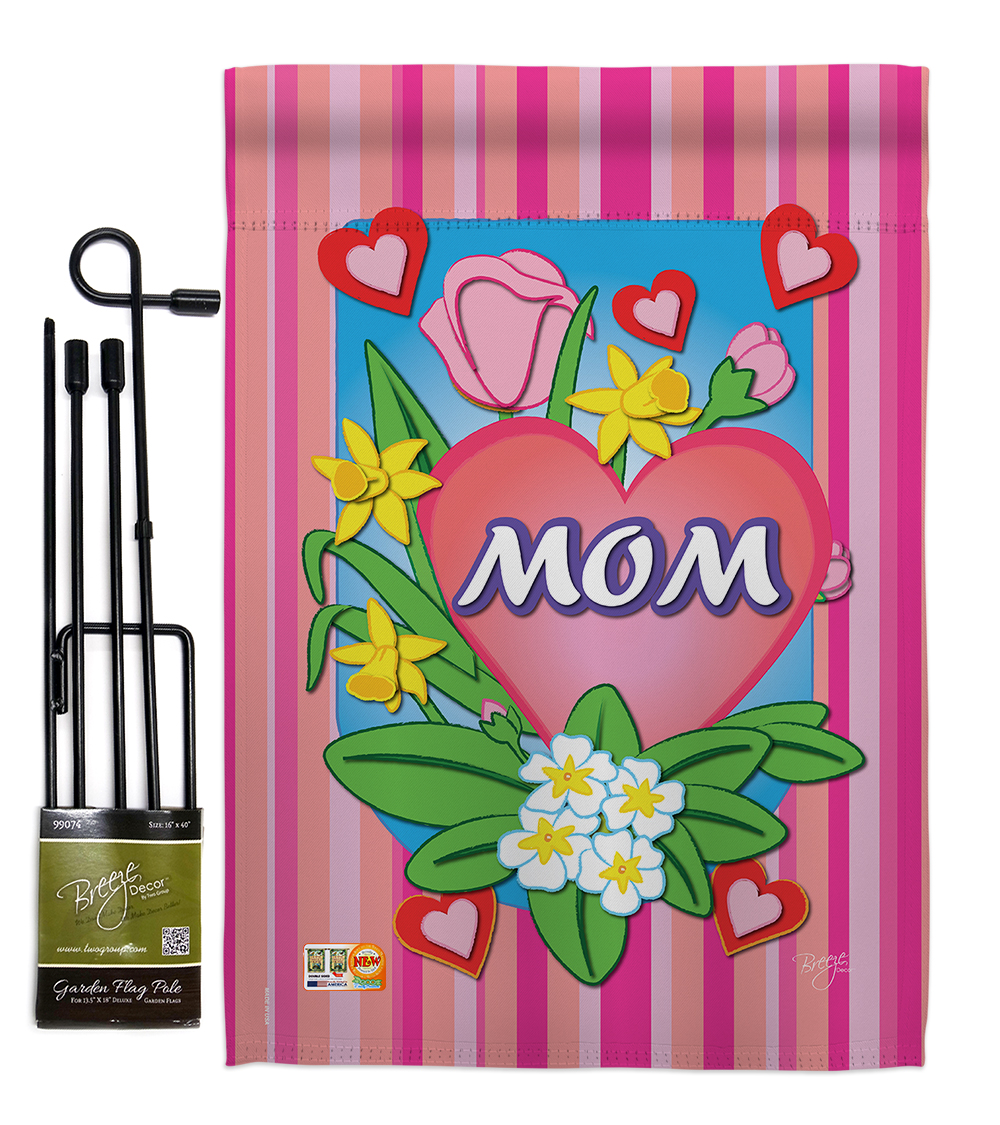 Breeze Decor BD-MD-GS-115078-IP-BO-D-US12-BD 13 x 18.5 in. Mom Summer Mothers Day Impressions Decorative Vertical Double Sided Garden Flag Set with Banner Pole
