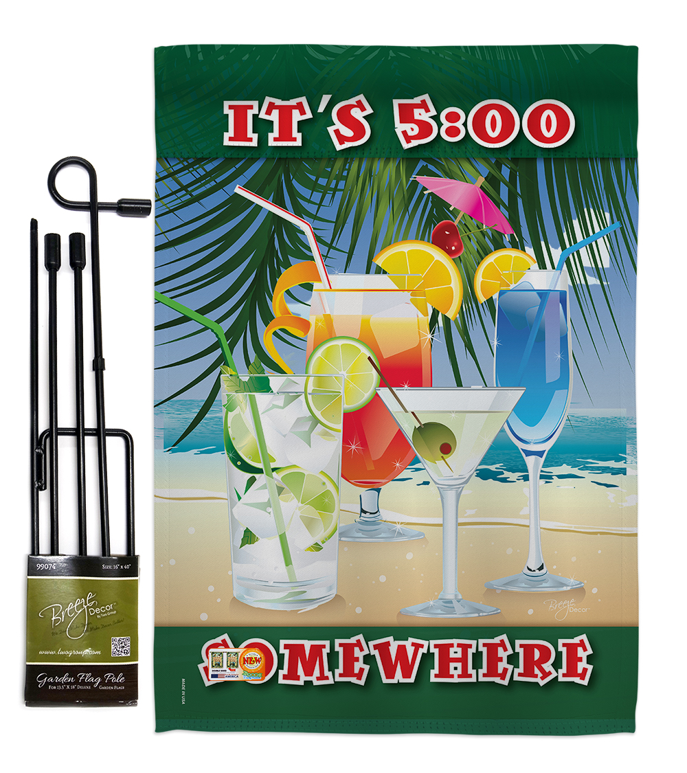 Breeze Decor BD-PC-GS-115070-IP-BO-D-IM10-BD 13 x 18.5 in. Its 5 Somewhere Party Special Occasion & Celebration Impressions Decorative Vertical Double Sided Garden Flag Set with Banner Pole Included