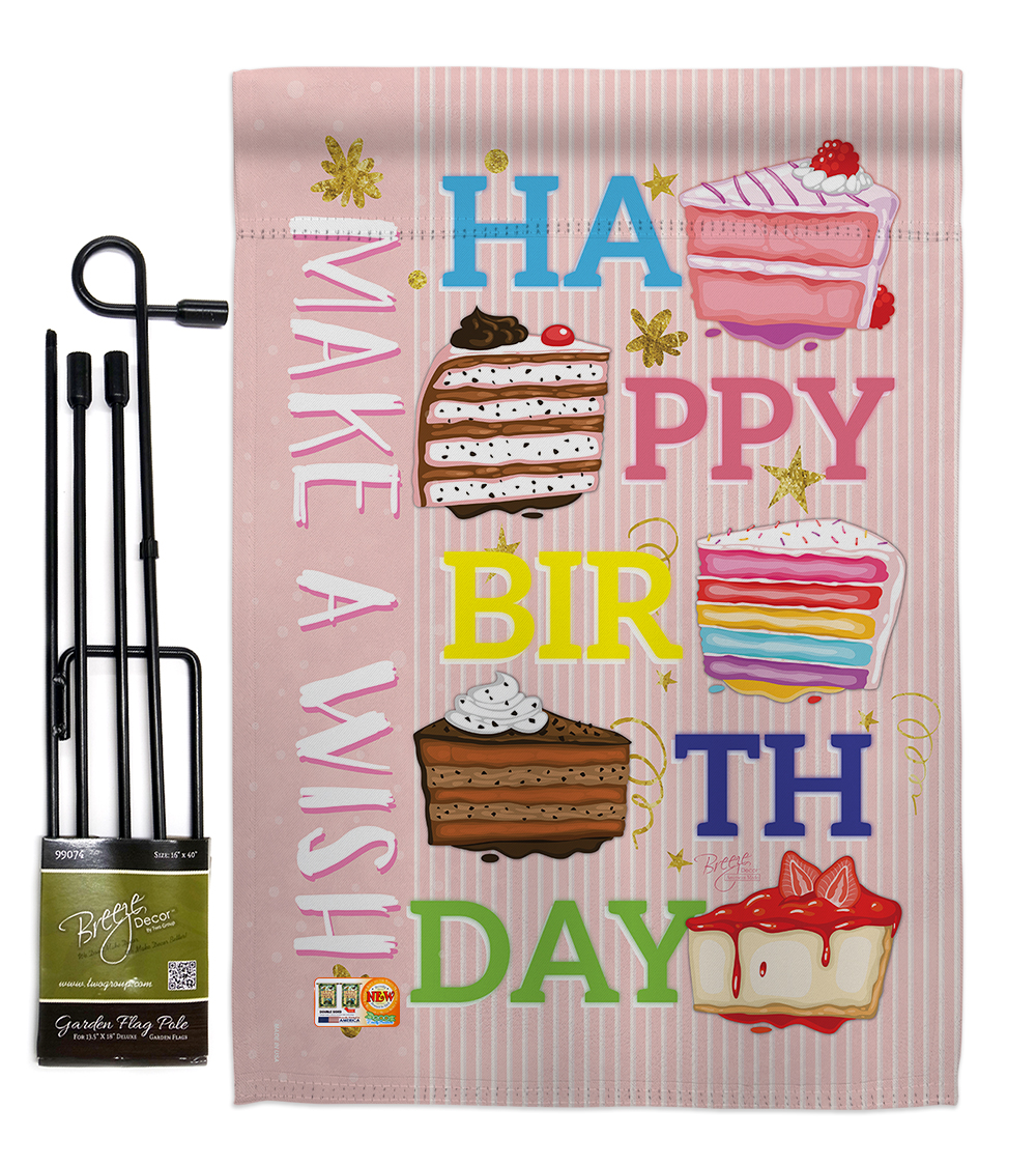 Breeze Decor BD-PC-GS-115114-IP-BO-D-US16-BD 13 x 18.5 in. Make a Wish Special Occasion Party & Celebration Impressions Decorative Vertical Double Sided Garden Flag Set with Banner Pole
