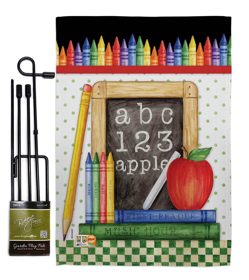 Breeze Decor BD-SE-GS-115116-IP-BO-D-US17-AM 13 x 18.5 in. School Chalk Board Special Occasion & Education Impressions Decorative Vertical Double Sided Garden Flag Set with Banner Pole