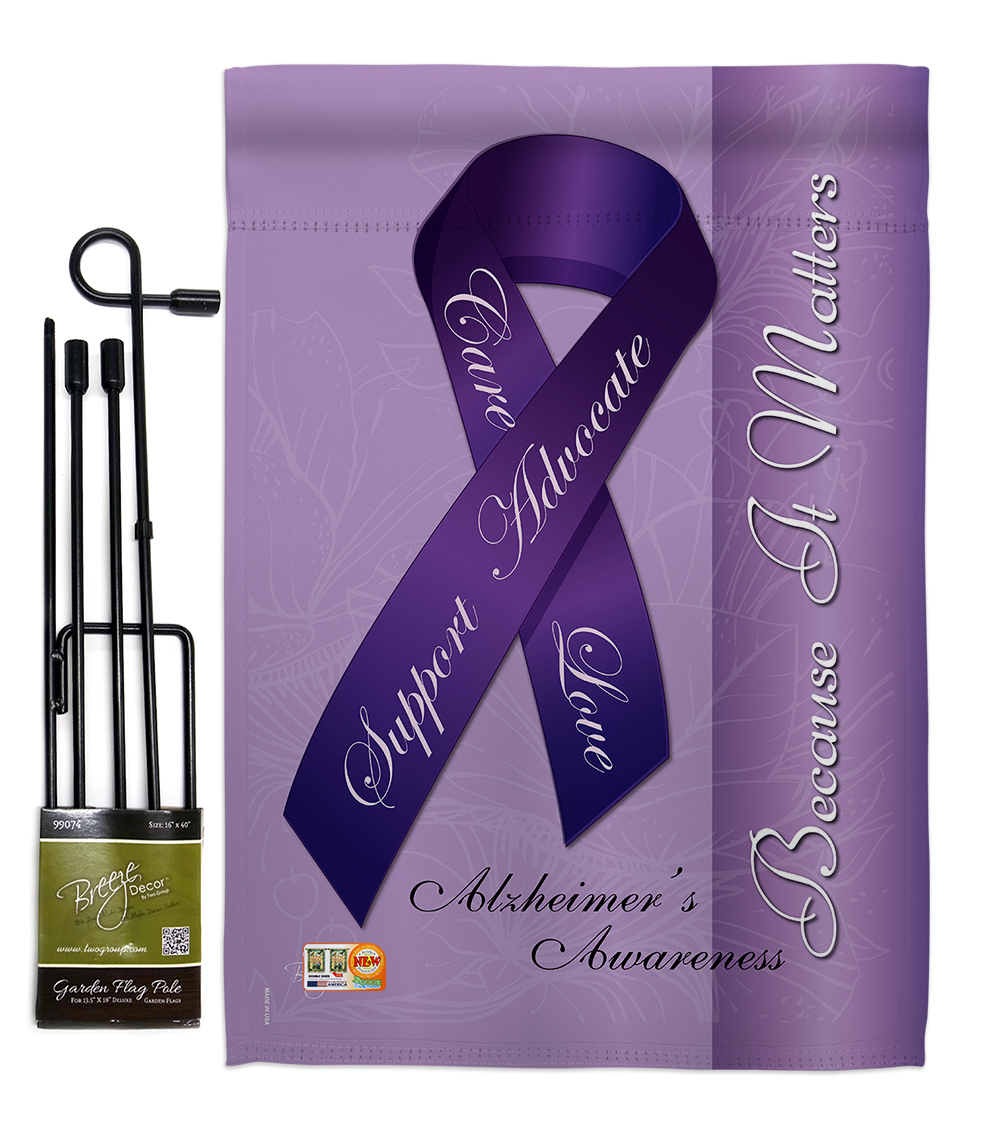 Breeze Decor BD-ST-GS-115093-IP-BO-D-US14-BD 13 x 18.5 in. Alzheimers Inspirational Support Impressions Decorative Vertical Double Sided Garden Flag Set with Banner Pole