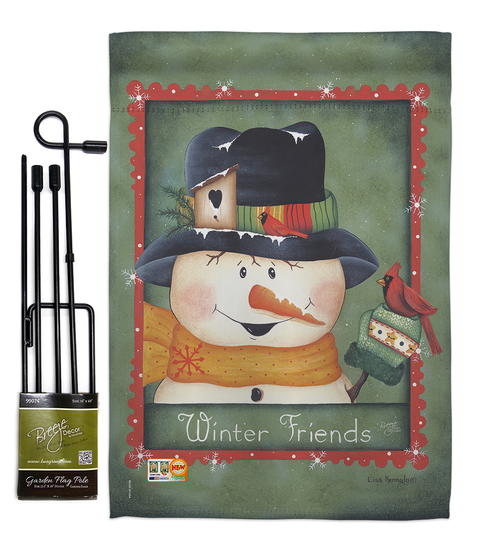 BD-WT-GS-114092-IP-BO-D-US12-PL 13 x 18.5 in. Winter Friends Wonderland Impressions Decorative Vertical Double Sided Garden Flag Set with Banner Pole