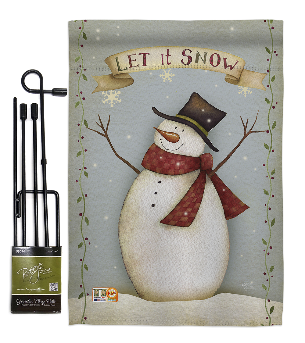 Breeze Decor BD-XM-GS-114175-IP-BO-D-US18-SB 13 x 18.5 in. Let it Snow Happy Snowman Winter Christmas Impressions Decorative Vertical Double Sided Garden Flag Set with Banner Pole