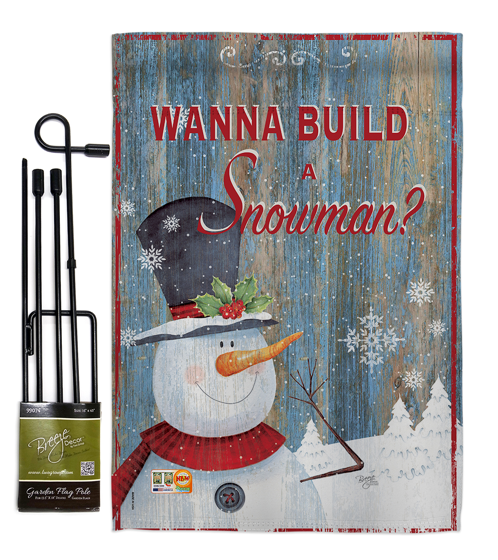Breeze Decor BD-XM-GS-114176-IP-BO-D-US18-SB 13 x 18.5 in. Build a Snowman Winter Christmas Impressions Decorative Vertical Double Sided Garden Flag Set with Banner Pole