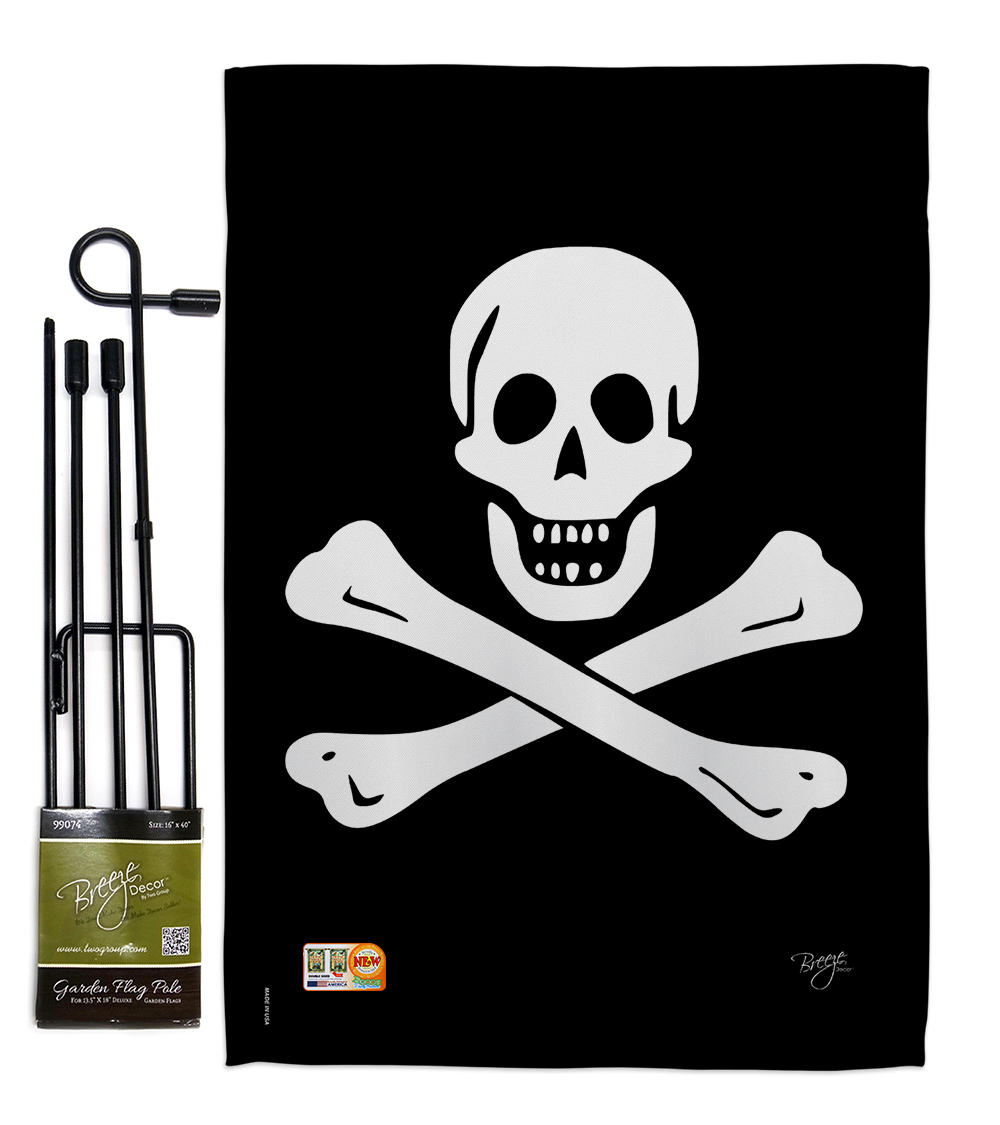 BD-PI-GS-107032-IP-BO-D-US13-BD 13 x 18.5 in. Black Sam Coastal Pirate Impressions Decorative Vertical Double Sided Garden Flag Set with Banner Pole