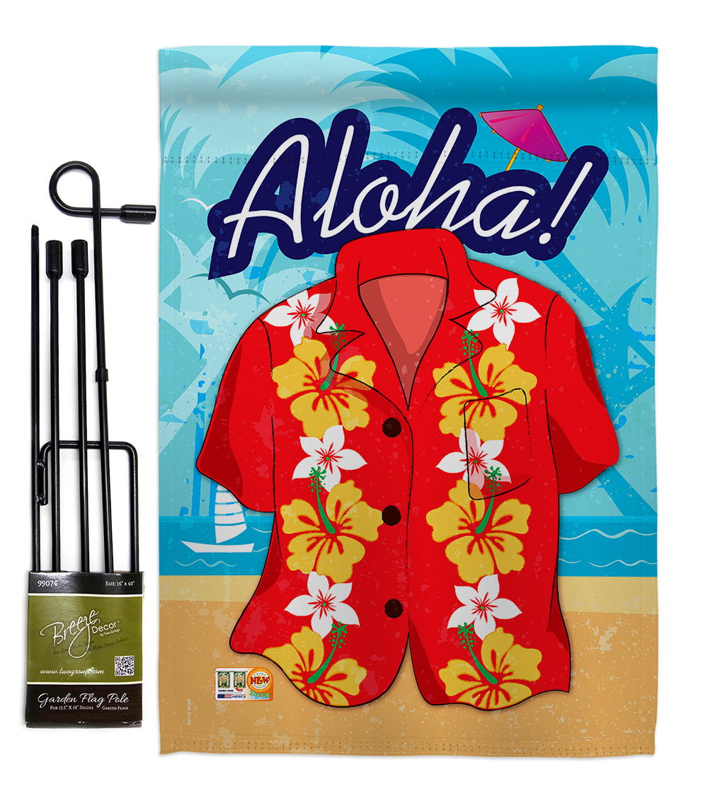 Breeze Decor BD-SU-GS-106072-IP-BO-D-US13-BD 13 x 18.5 in. Paradise Shirt Summer Fun in the Sun Impressions Decorative Vertical Double Sided Garden Flag Set with Banner Pole
