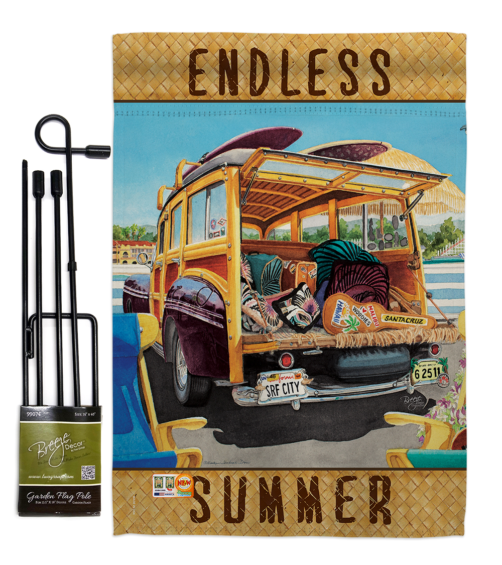 Breeze Decor BD-SU-GS-106073-IP-BO-D-US13-SB 13 x 18.5 in. Surfer Girl Summer Fun in the Sun Impressions Decorative Vertical Double Sided Garden Flag Set with Banner Pole