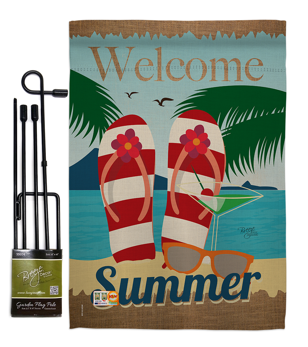 Breeze Decor BD-SU-GS-106075-IP-BO-D-US14-BD 13 x 18.5 in. Welcome Summer Fun in the Sun Impressions Decorative Vertical Double Sided Garden Flag Set with Banner Pole