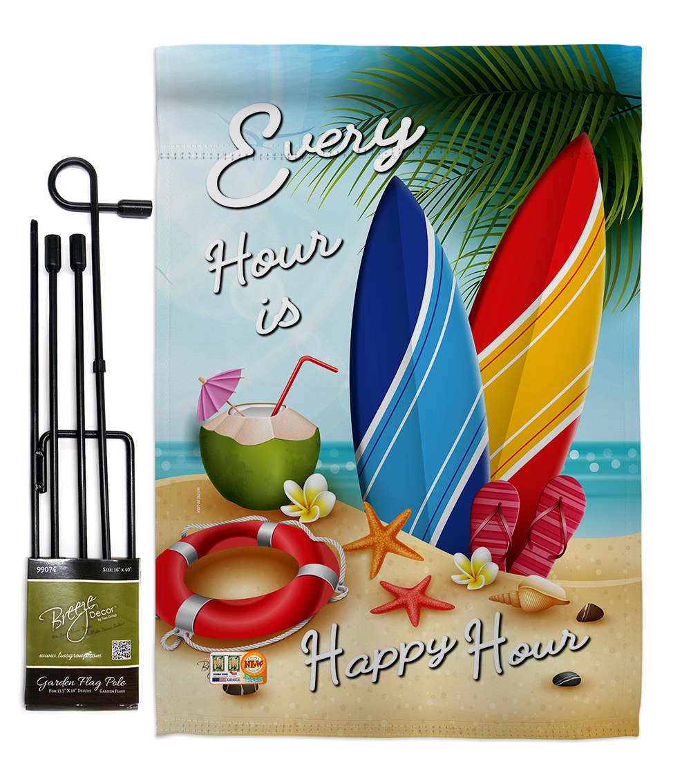 BD-BN-GS-106080-IP-BO-D-US19-BD 13 x 18.5 in. Beach Every Hour Coastal Impressions Decorative Vertical Double Sided Garden Flag Set with Banner Pole