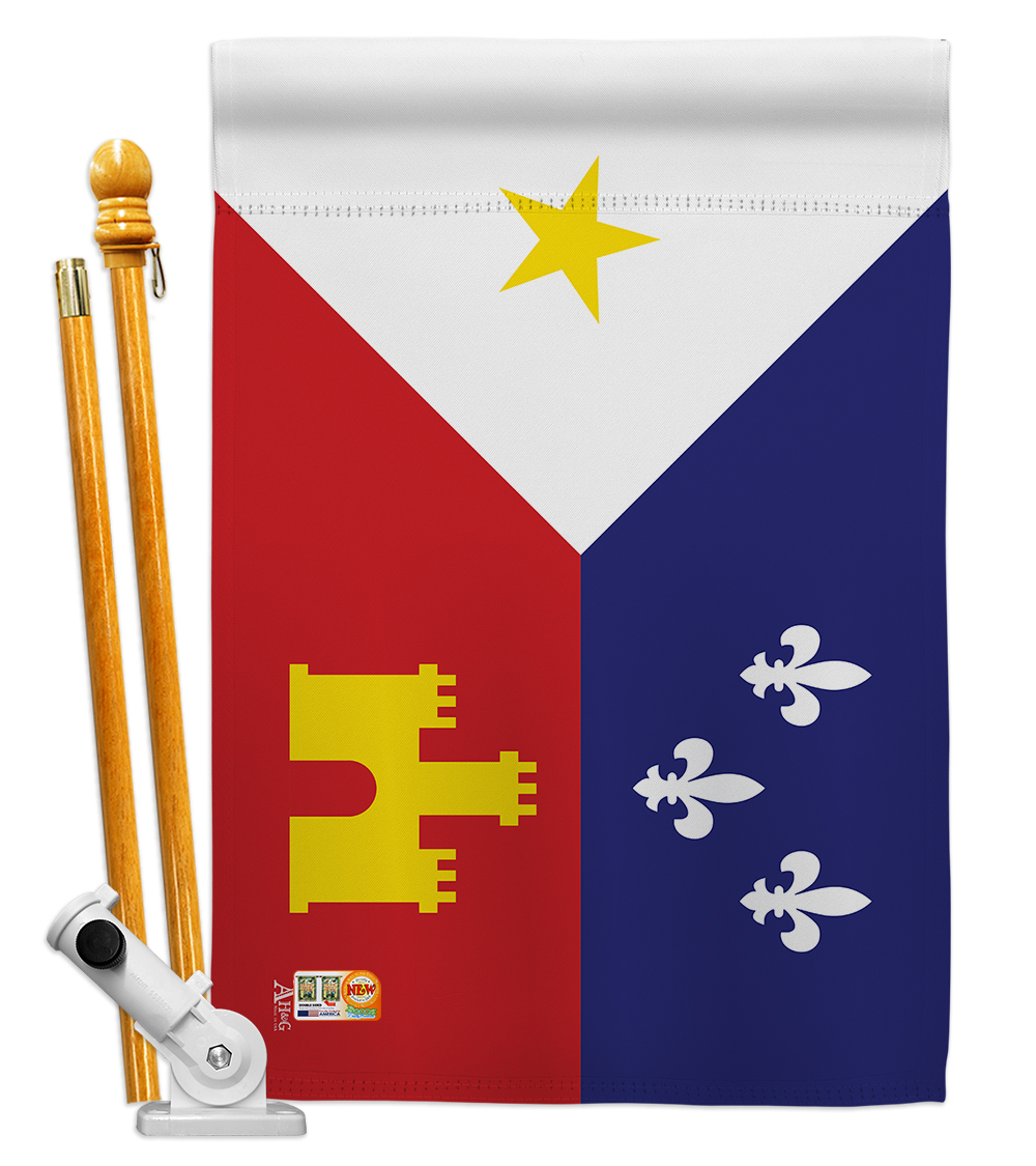 Picture of Americana Home & Garden AA-CY-HS-140004-IP-BO-D-US18-AG 28 x 40 in. Acadiana Flags of the World Nationality Impressions Decorative Vertical Double Sided House Flag Set & Pole Bracket Hardware Flag Set