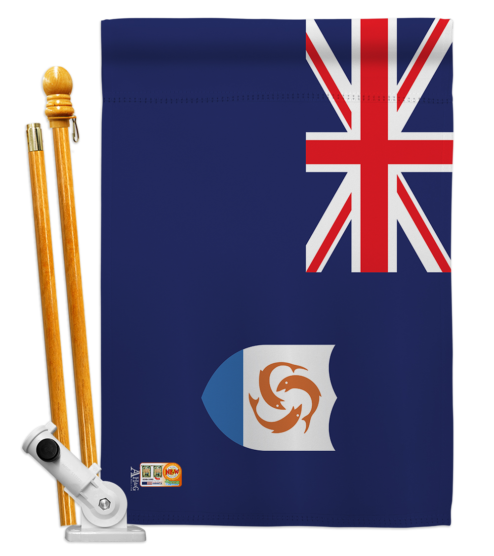 Picture of Americana Home & Garden AA-CY-HS-140008-IP-BO-D-US18-AG 28 x 40 in. Anguilla Flags of the World Nationality Impressions Decorative Vertical Double Sided House Flag Set & Pole Bracket Hardware Flag Set