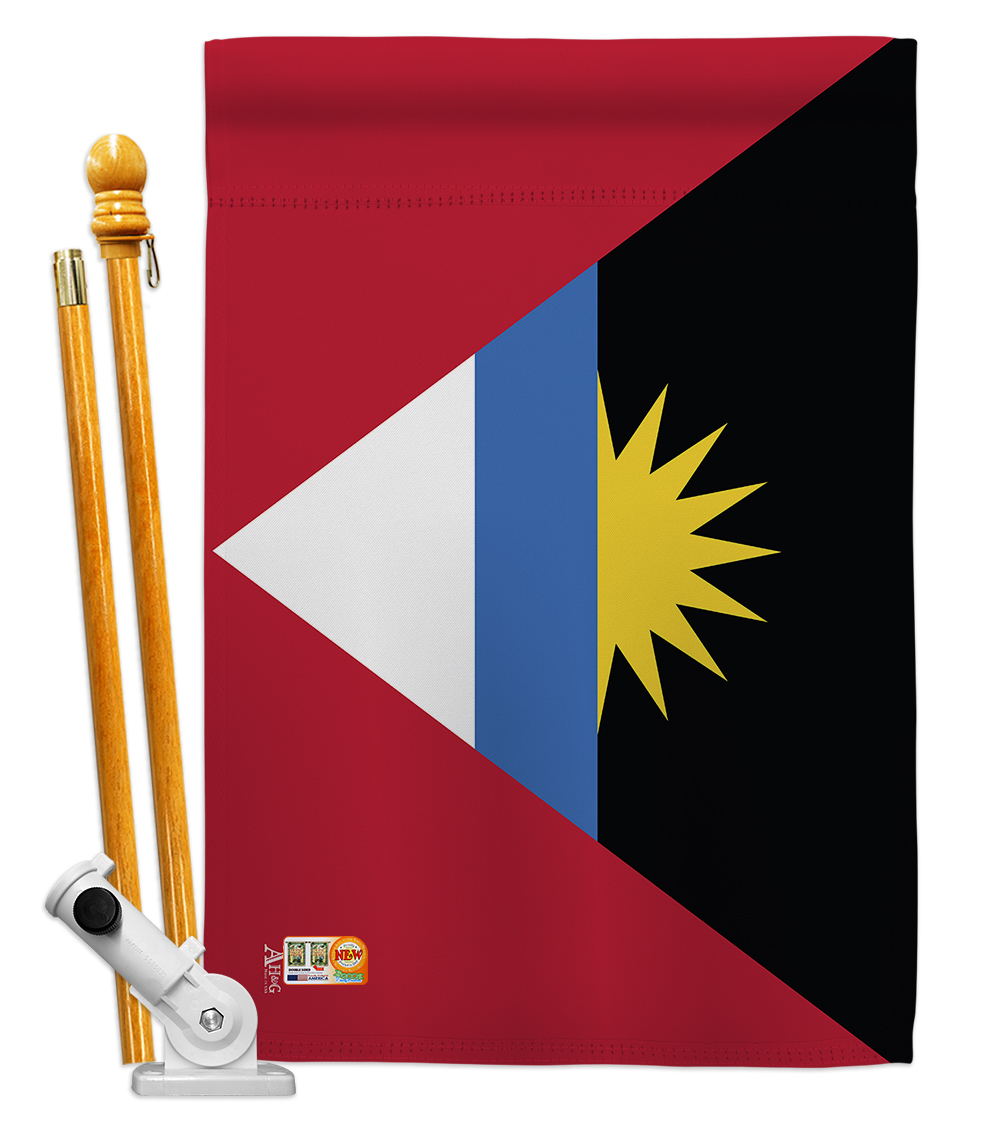 Picture of Americana Home & Garden AA-CY-HS-140009-IP-BO-D-US18-AG 28 x 40 in. Antigua Barbuda Flags of the World Nationality Impressions Decorative Vertical Double Sided House Flag Set & Pole Bracket Hardware Flag Set