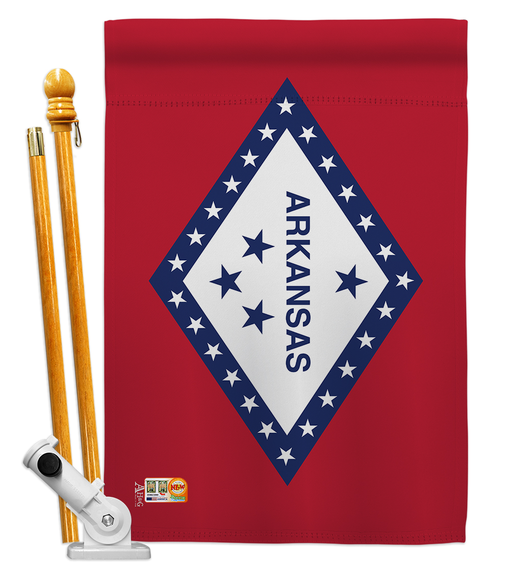 Picture of Americana Home & Garden AA-SS-HS-140504-IP-BO-D-US18-AG 28 x 40 in. Arkansas States Impressions Decorative Vertical Double Sided House Flag Set & Pole Bracket Hardware Flag Set